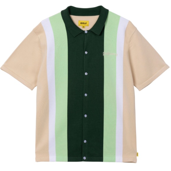 Men's GOLF WANG Green / Beige Knit Short Sleeve Button Up Polo - Size XL - Picture 1 of 14